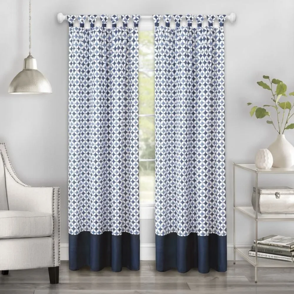 Window Curtain Panel Drapes with Double Layer Plaid Gingham Design, Cuff Tab Top
